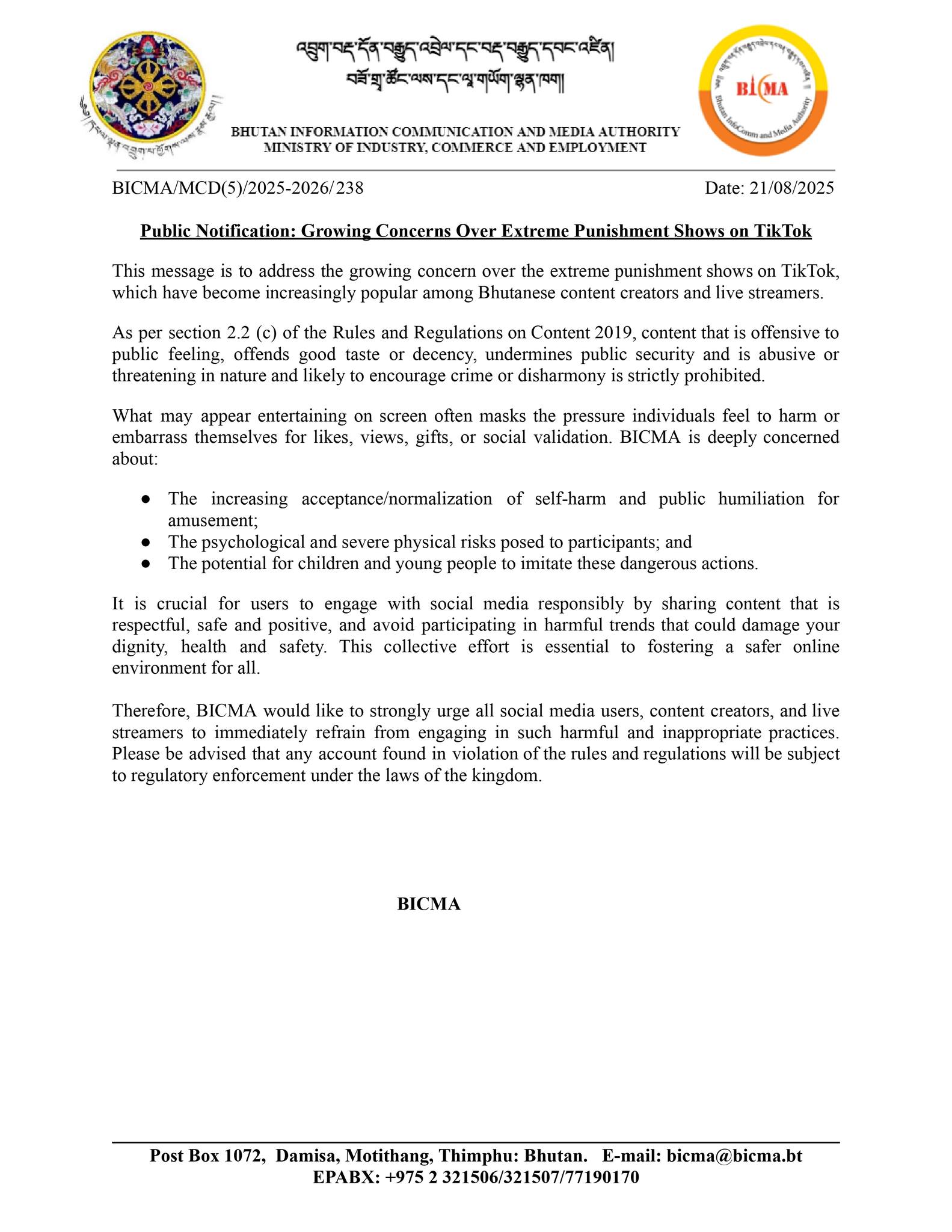 BICMA Notification 1